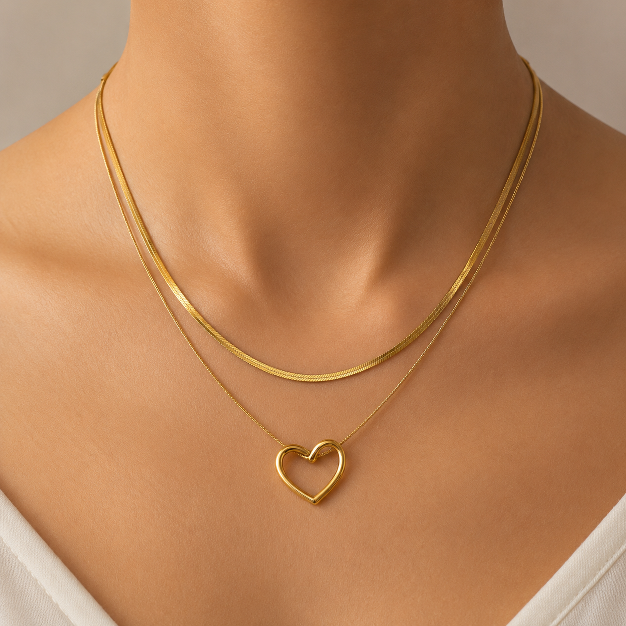 Heart Layered Gold Necklace - SN953