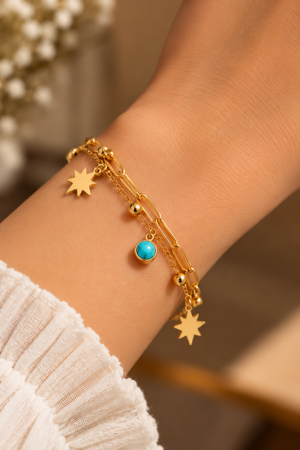 STAR AND TURQUOISE STONE BRACELET SN527