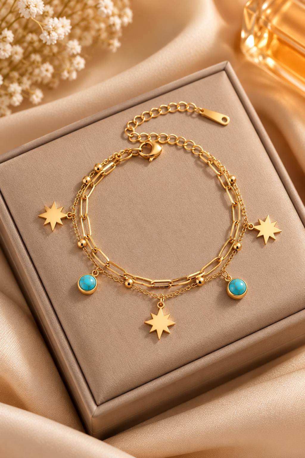 STAR AND TURQUOISE STONE BRACELET SN527