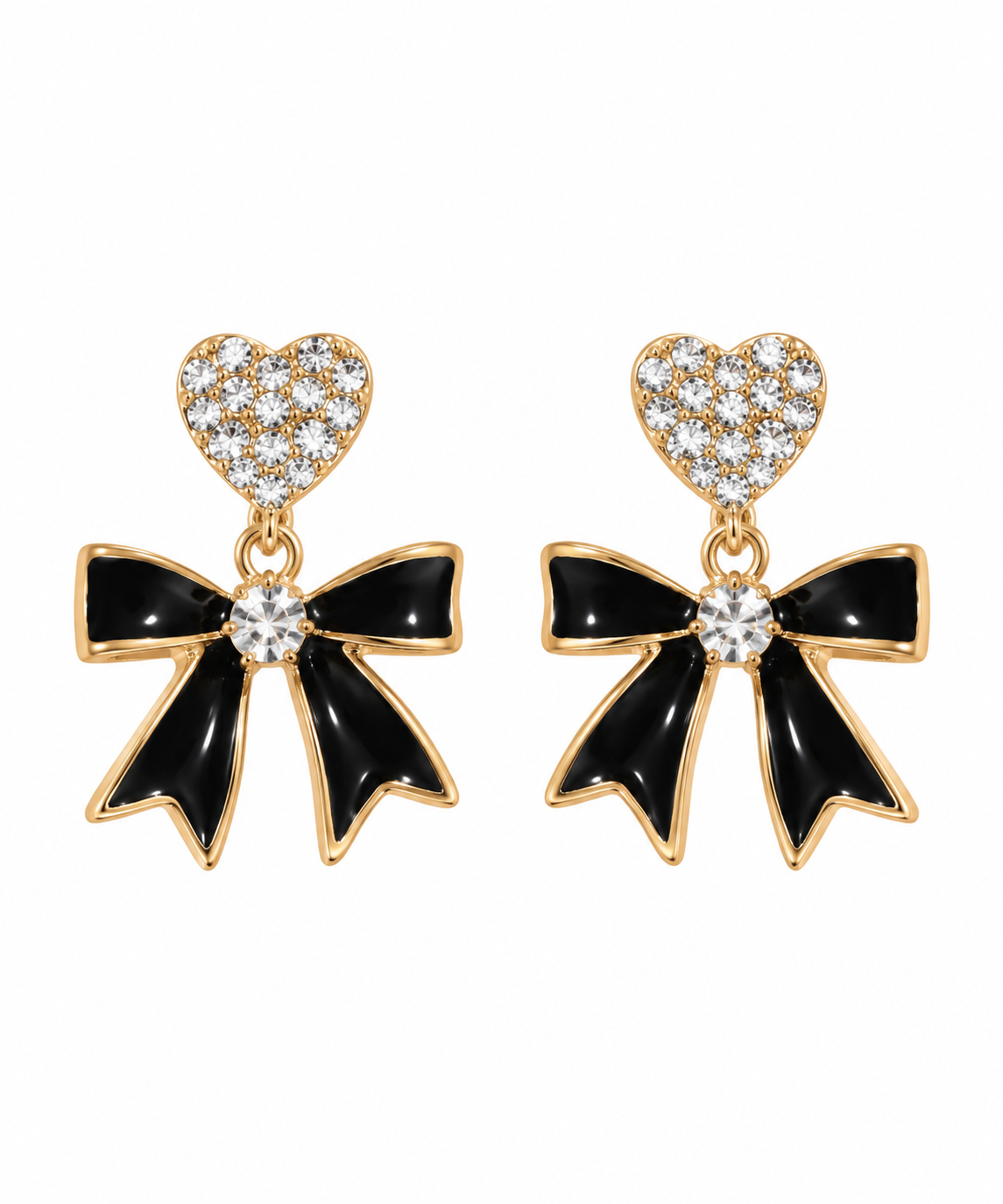 Black BOW HEART EARIINGS SN128