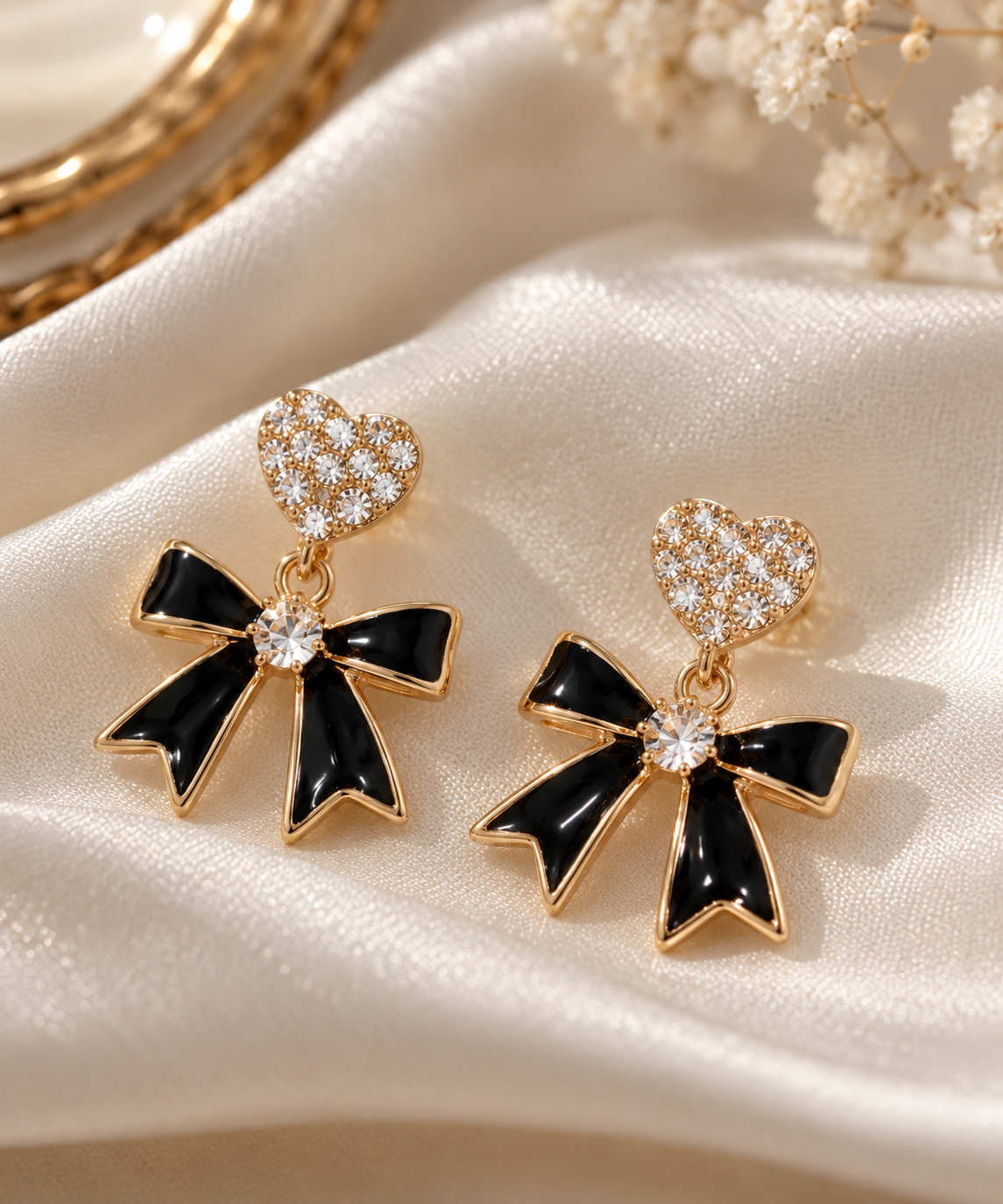 Black BOW HEART EARIINGS SN128